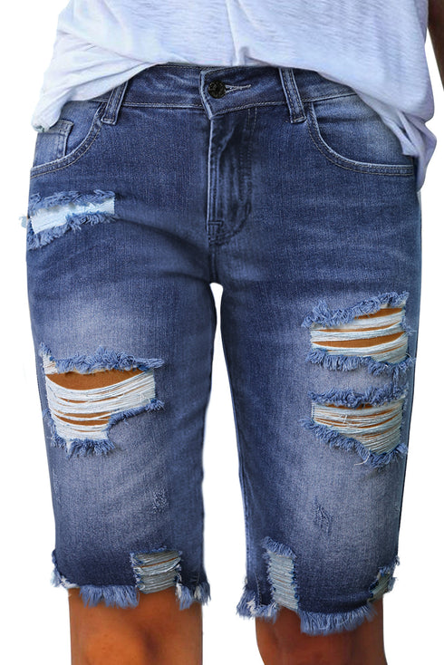 Ripped Tassel Bermuda Denim Shorts